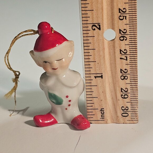 Vtg Elf Pixie 1950s Christmas Ornament YULETIDE NOVELTY Japan Retro Kitsch 2.25" - Picture 9 of 9